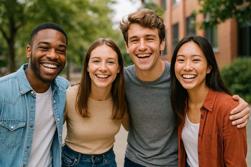 a group of people smiling